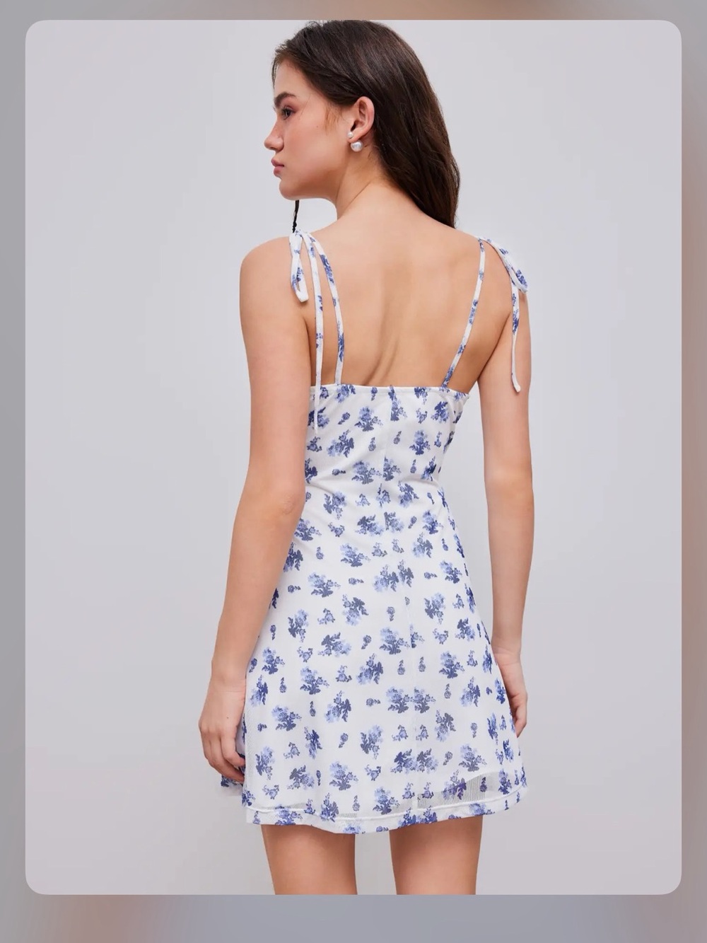 MESH SCOOP NECKLINE FLORAL KNOTTED MINI DRESS XS - Picture 2 of 9